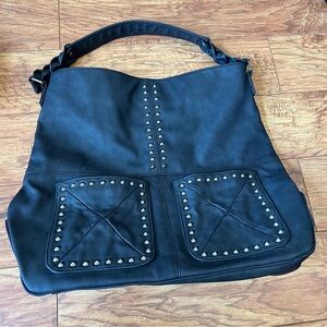 Steve Madden Bfranny Large Leather Silver Studded Hobo Bag Purse